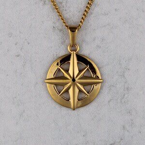 Gold North Star Compass Pendant Chain Necklace